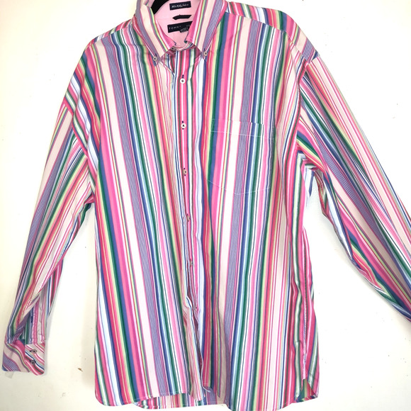 VTG Tommy Hilfiger Men's Shirt XL Striped Multicolor Rainbow Colors Cotton - Picture 3 of 16